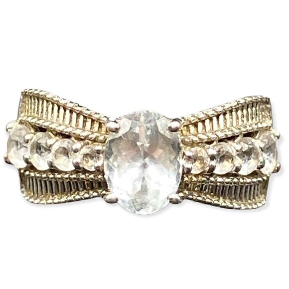 Aquamarine 9 stone ring I. Sterling silver marked 925 & GTS tested size 6 - Picture 3 of 15